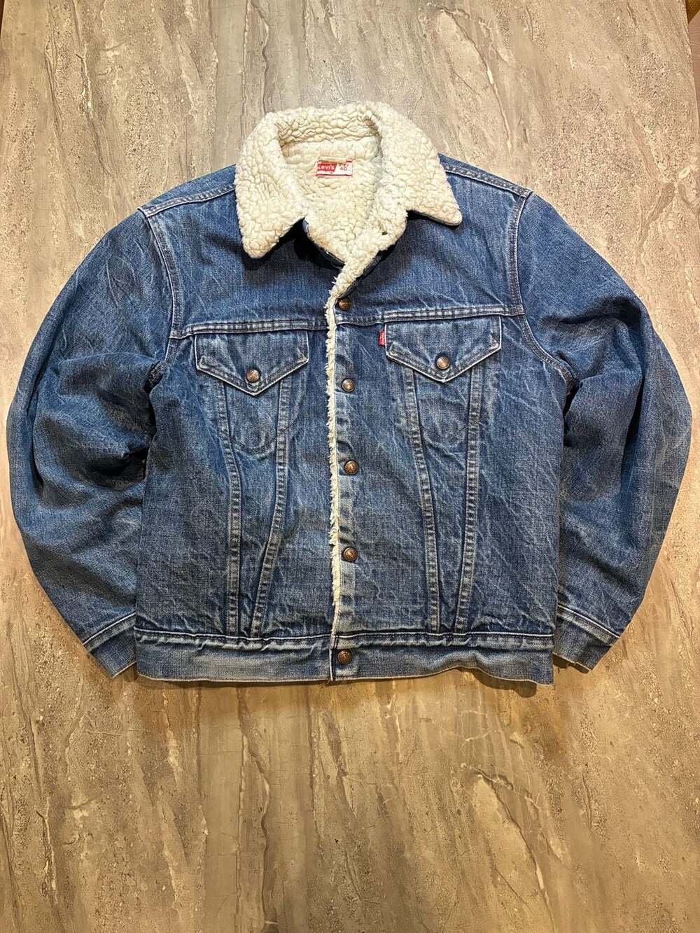 Vintage 1980s Levi's Sherpa Trucker Jacket Size 40 Blue Denim